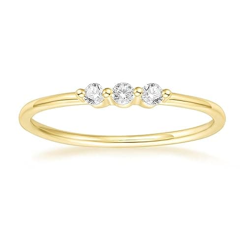 TIGRADE 1.5mm Eternity Ring 14k Gold Plated Three Cubic Zirconia Minimalist Engagement Ring Petite Round CZ Stacking Promise Ring for Women Size 3-11 - Image 1