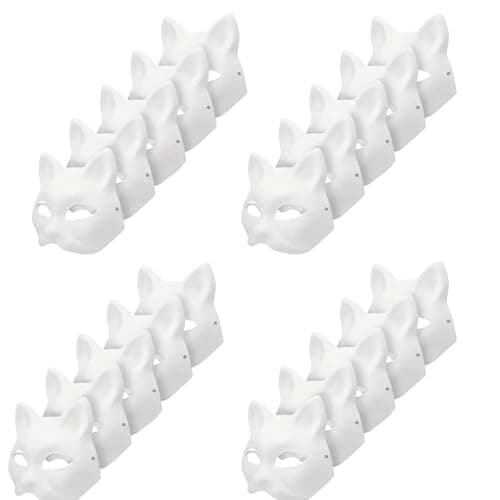 Musaner 20 PCS Cat Mask DIY White Therian Masks to Paint Blank Animal Dress Up Masks for Holiday Party Cosplay, 7.1X6.7in - Image 1