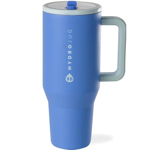 HydroJug Traveler - 40 oz Water Bottle with Handle & Flip Straw - Fits in Cup Holder, Leak Resistant Tumbler-Reusable Insulated Stainless Steel & Rubber Base - Gifts for Women & Men, Riptide - Image 1