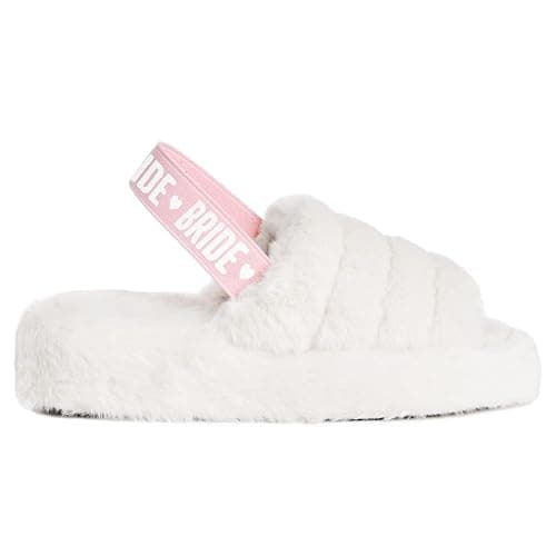 xo, Fetti Bride Strap Slippers, Fur, Bachelorette Party Decorations, Wedding Day Sandals, Bridesmaid Gift, Bridal Shower Party Favor - Image 1