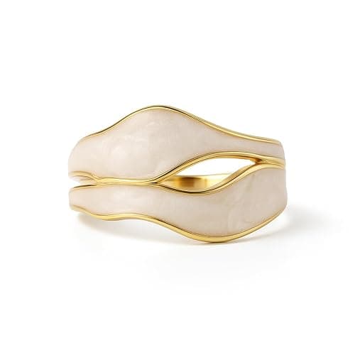 EVERSHINE JEWELLERY Vintage Unique 14K Gold Plated Adjustable Wave Ring for Women – Waterproof, Non-Tarnish, Hypoallergenic Stackable Ring for Women Open Band Thumb & Minimalist Jewelry Gift - Image 1