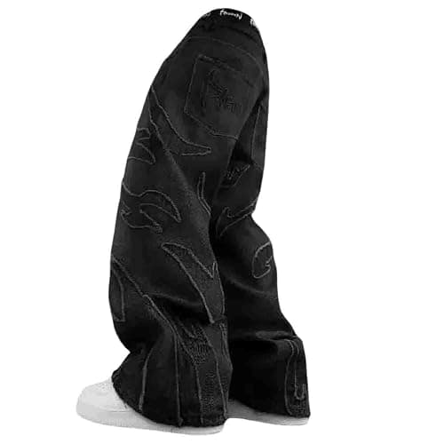 Ethbox Y2K Jeans Men's Hip-hop Retro Flame Splicing Wide Leg Women's Gothic Straight Tube Loose Jeans - Image 1