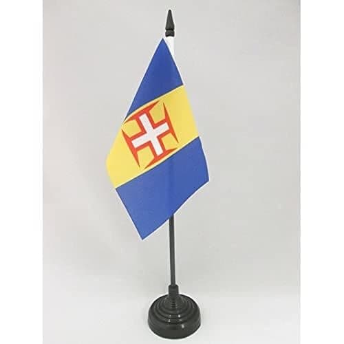 Madeira Table Flag 4'' x 6'' - Portugal - Maderian Desk Flag 15 x 10 cm - Black plastic stick and base - AZ FLAG - Image 1