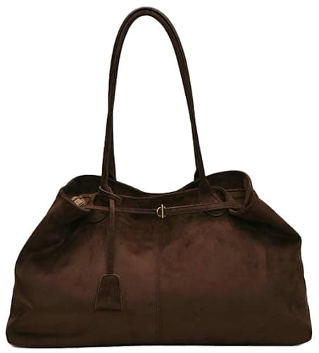 Oversized Suede Tote Handbag Elegant Top Handle Purse Fall Winter Satchel Purses for Women Office College Slouchy Hobo Bag - Image 1