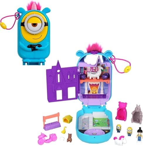 Polly Pocket Playset, 1 Doll,2 Minions and Fluffy The Unicorn Toy, Minions Compact with 9 Accessories - Image 1