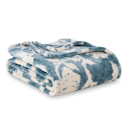 Berkshire Blanket-Classic Heavyweight Soft Printed VelvetLoft® Plush Throw Blanket, Cozy and Fuzzy, Floral Blue, 50in x 70in - Image 1