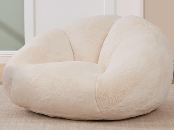LVHOM 3.28 Feet Bean Bag Chair for Adults, Shell-Shaped Bean Bag Lazy Couch, Faux Fur Cloud Sofa Chair, Lounge Floor Sofa with Filler for Reading, Gaming & Watching, No Assembly Required (Beige) - Image 1