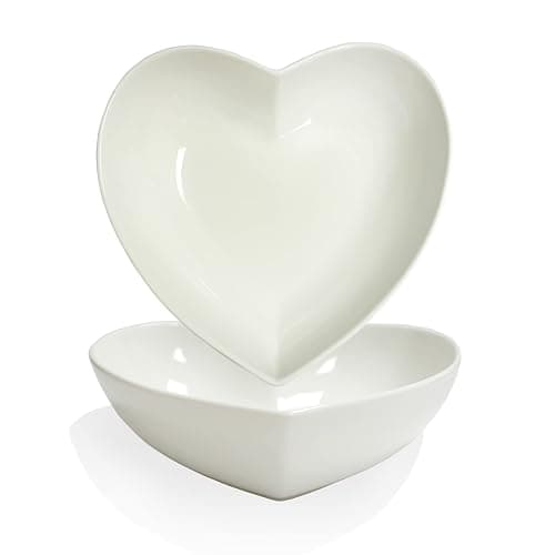 FLORWOD 2pcs Porcelain Heart Shaped Plates Deep Salad Plates, 8 inch Large Heart Bowls for Serving Dessert/Appetizer/Fruit, 32 oz/pc - Image 1