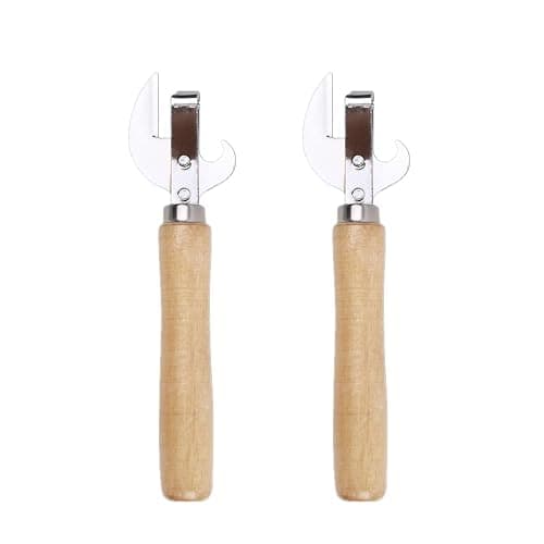 TDGBIH 2 PCS Can Opener Vintage Can Opener Manual Can Opener Wooden Handle Bottle Opener Manual Side Cut Stainless Steel Traditional Stab Can & Tin Opener and Corkscrew for Restaurant Home Camping - Image 1