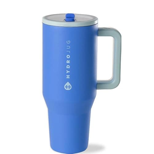 HydroJug Traveler - 32 oz Water Bottle with Handle & Flip Straw - Fits in Cup Holder, Leak Resistant Tumbler-Reusable Insulated Stainless Steel & Rubber Base - Gifts for Women & Men, Riptide - Image 1