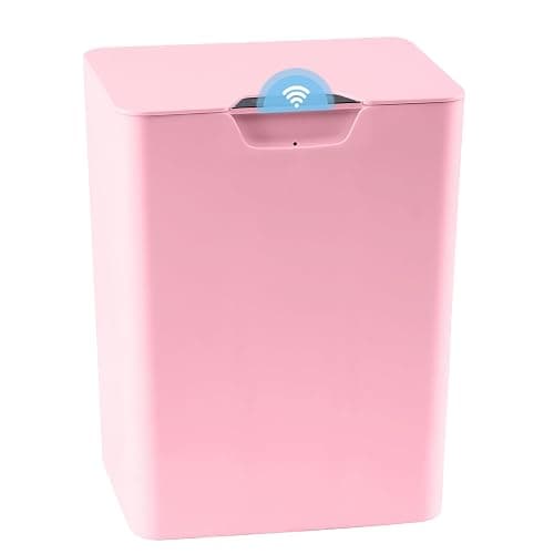 YOGOODS 4 Gal Bathroom Trash Can with Lid, Automatic Trash Can Small Smart Garbage Can Touchless, Slim Motion Sensor Waterproof Plastic Trash Bins for Bedroom Office Kitchen Toilet (Pink) - Pink - Image 1