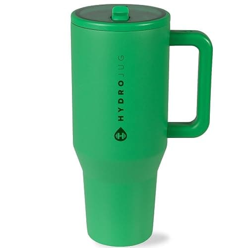 HydroJug Traveler - 40 oz Water Bottle with Handle & Flip Straw - Fits in Cup Holder, Leak Resistant Tumbler-Reusable Insulated Stainless Steel & Rubber Base - Gifts for Women & Men, Clover - Image 1