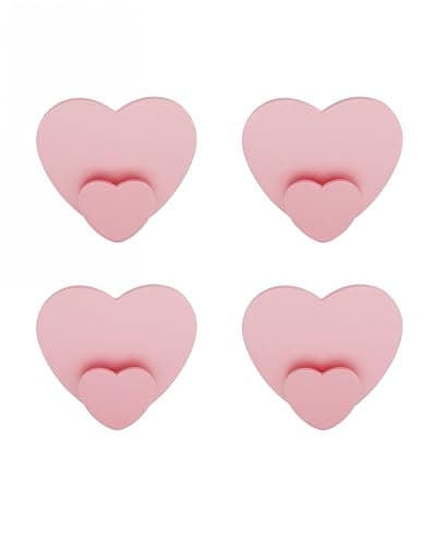 Qlirovix Self Adhesive Towel Hooks 4 Pack Pink Heart Shaped Wall Hooks, No Drill Stick on Hooks for Bathroom - Image 1