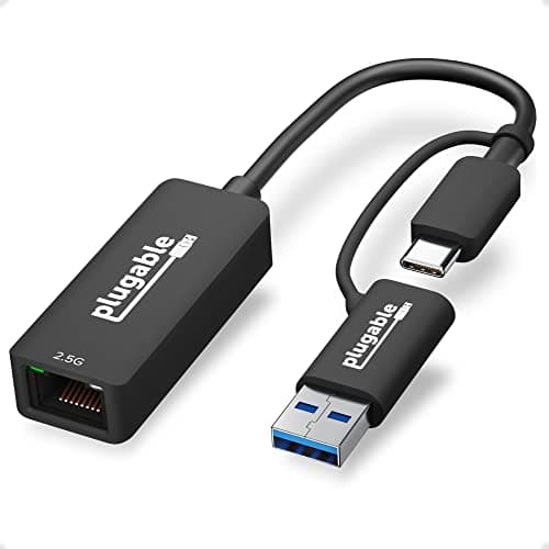 Plugable 2.5G USB C and USB to Ethernet Adapter, 2-in-1 Adapter Compatible with USB-C Thunderbolt 3 or USB 3.0, USB-C to RJ45 2.5 Gigabit LAN Ethernet, Compatible with Mac and Windows - Image 1