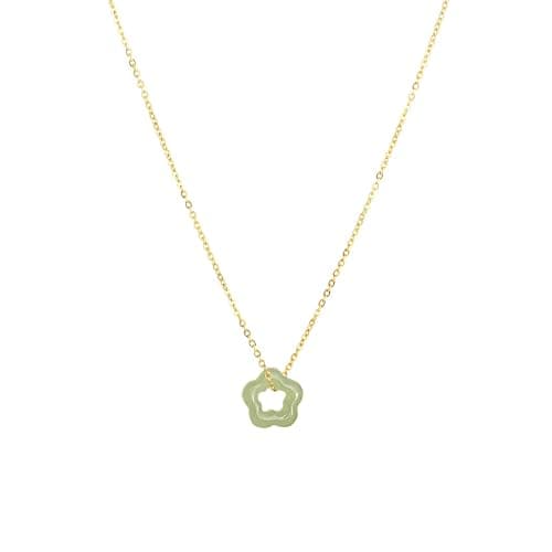 Womens Dainty Natural Green Jade Crystal Stone Necklace, Star Donut Gemstone Choker Flower Pendant with 16 inches Stainless Steel Chain, Gift for Mother - Image 1