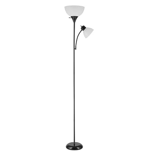 GLOBE Electric 67135 72" Torchiere Floor Lamp and Adjustable Reading Light, Matte Black, Frosted Shade, Dual Rotary Switch, 3-Step Dimming, Modern Lighting for Living Room or Office - Image 1