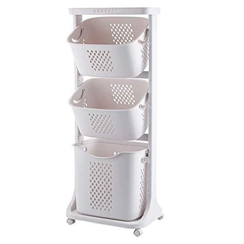 bretoes Manskskim Bathroom Laundry Basket 3 Layer Clothes Storage Basket Household Kitchen Shelf Fruit Stand Bathroom Simple Storage Shelf with Wheels - Image 1