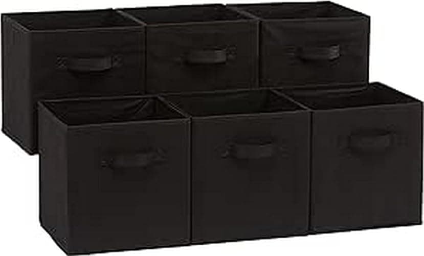 Amazon Basics Cube Organizer Storage Bins Handles, Collapsible Fabric, Pack of 6, 10.5"x10.5"x11", Black - Black - 10.5"x10.5"x11" - Image 1