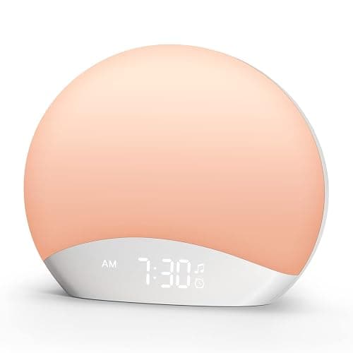 REACHER Sound Machine Sunrise Alarm Clock with Night Light, 26 Nature Inspired Sleep Sounds, 0-100% Dimmable Clock, Sunrise Lamp, Wake Up Light, Brown/Pink/White Noise Machine for Babys, Adults, Kids - Image 1