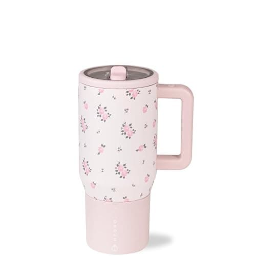 HydroJug Traveler - 20 oz Water Bottle with Handle & Flip Straw - Fits in Cup Holder, Leak Resistant Tumbler-Reusable Insulated Stainless Steel & Rubber Base - Gifts for Women & Men, Wildrose - Image 1