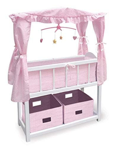Badger Basket Doll Crib with Bedding, Storage Baskets, Mobile & Personalization Kit - Ideal Nursery Set for Dolls Up to 22 Inches, Best for Doll Accessories & Playtime - White/Pink - Image 1