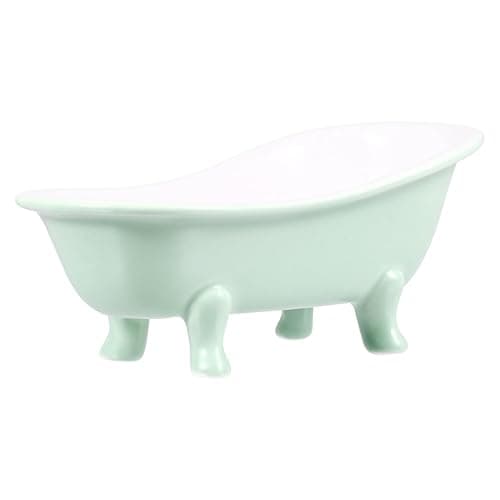 VICASKY Hamster Ceramic Bathtub Small Animal Bed Pet Sleeping Chinchilla Bath Hideout Toys Guinea Pig Food Bowl for Hamster Habitat House Light Green,6.14 X 3.14 X 2.75 Inch - Image 1