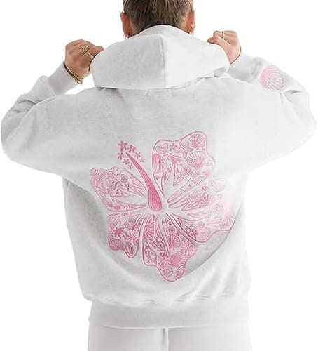 Graphic Hoodies Women Y2k Oversized Sweatshirt Long Sleeve Pullover Sweater Cute Hooded Preppy Top Aesthetic Shirts L/L - Grey - Small - Image 1
