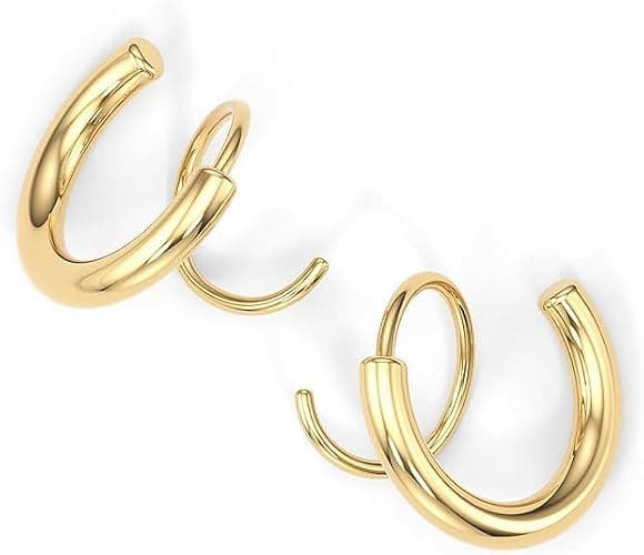 Spiral Hoop Twist Double Earrings - 14K Helix Spiral Earrings, Double Piercing Earrings, Faux Double Hoop Earrings, Tiny Twist Earrings for Women - Image 1