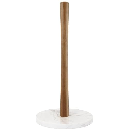 Buruis Wood Paper Towel Holder, Marble Base Modern Decorative Countertop Standing Rolls Holder for Kitchen, Toilet, Pantry and Bathroom (Marble Base White) - Image 1