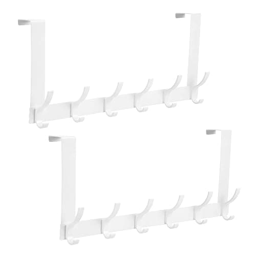 Optish Over The Door Hooks, Door Hanger Hooks for Hanging, Over The Doors Towel Racks for Bathroom with 12 Coat Hook, Coat Rack Bathroom Accessories(2 Pack, White) - Image 1
