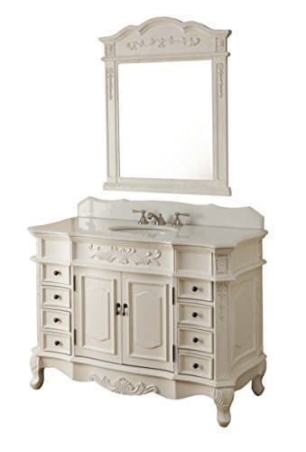 48” Benton Collection Traditional Style Antique White Morton Bathroom Sink Vanity w/Matching Mirror - HF-2815W-AW-48 - Image 1