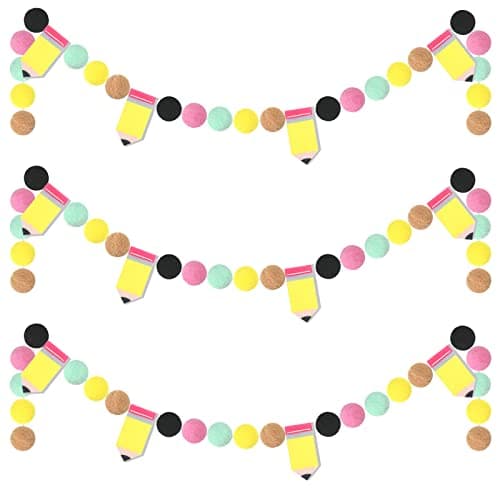 3 Pcs Pencil Felt Ball Garland Classroom Return to School Pom Pom Ball Garland Colorful Handmade Felt Ball Garland Pencil Hanging Garland for School Classroom Ambience Celebration Decor - Image 1