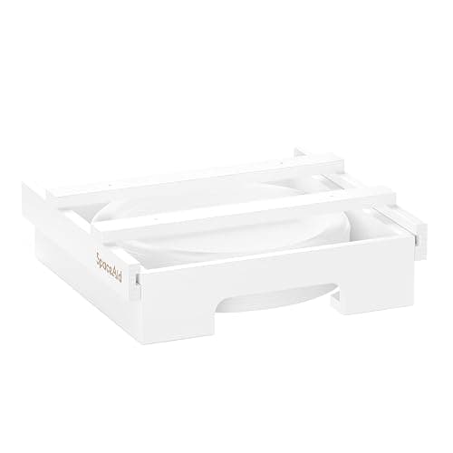 SpaceAid 10-inch Paper Plate Dispenser (Need 11.3 Inches Deep Cabinet Space) Under Cabinet Bamboo Plates Holder, Kitchen Vertical Dipensers Caddy, White - Image 1