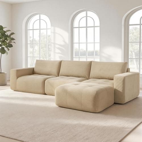 MCombo 121" Oversized Boneless Sofa with Ottoman, Extra Deep Cloud Couch Modular Sectional Sofa, Compressed Foam Couch for Living Room SS378 (Light Brown) - Image 1