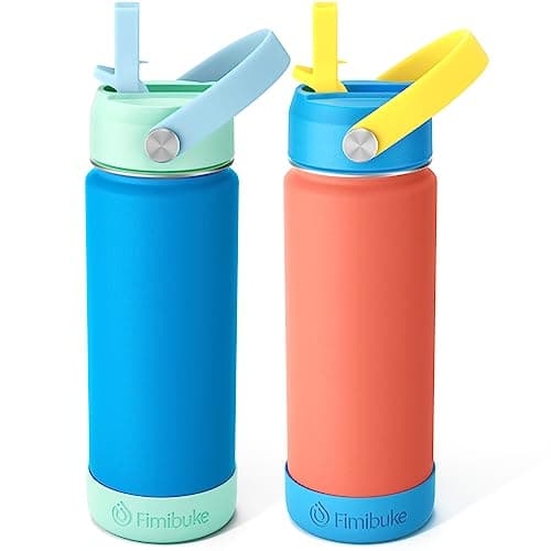 Fimibuke Kids Insulated Water Bottle - 18oz BPA-FREE Kids Cups with Straw Double Wall Vacuum Tumbler 18/8 Stainless Steel Leak Proof Toddler Water Bottle for School Boys Girls (2 Pack, Ocean Life) - Image 1