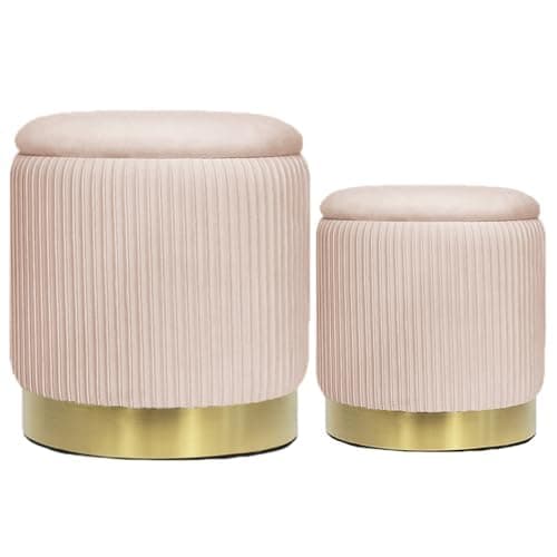 2BYF Round Ottoman with Storage Set of 2 Upholstered Velvet Vanity Stool for Living Room Storage Ottomans Multifunctional Foot Rest (Pink) - Image 1