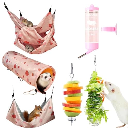 6Pcs Ice Silk Hamster Hammock Set (3-Piece) Stainless Steel Rat Foraging Toy for Fruit Vegetable Holder Slow Feeder Automatic Water Dispenser PP Water Bottle No Drip for Small Pet Dwarf Sugar Glider - Image 1