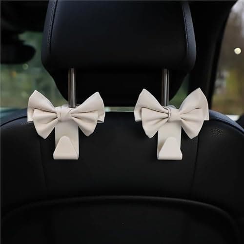 LIFOPY 2 Pack Car Purse Hooks, Cute Bow Car Seat Headrest Hook Hanger for Purses and Bags, Space-Saving Car Accessory (white) - Image 1