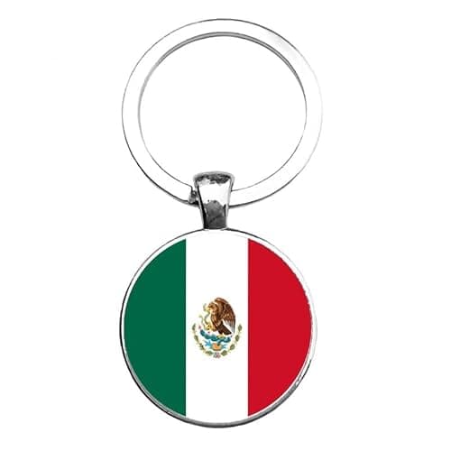 Art Attack Mexican Flag Keychain, Mexico Golden Eagle Map Country Heart Love Key Chain Charm Pendant (Silver) - Image 1