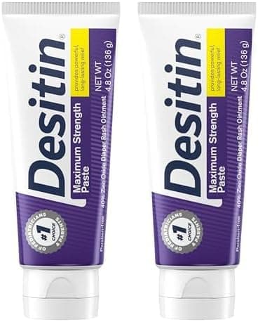 Desitin Maximum Strength Baby Diaper Rash Cream, 40% Zinc Oxide for Treatment, Relief & Prevention, Hypoallergenic, Phthalate- & Paraben-Free Paste, Protects Skin for 12 Hours, 4.8 oz (Pack of 2) - Rash Cream - 4.8 Ounce (Pack of 2)\n - Image 1