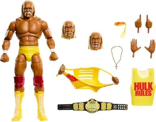 Mattel WWE Ultimate Edition Action Figure & Accessories Set, Hulk Hogan 6-inch Collectible with Swappable Heads & Hands, 30 Articulation Points - Image 1