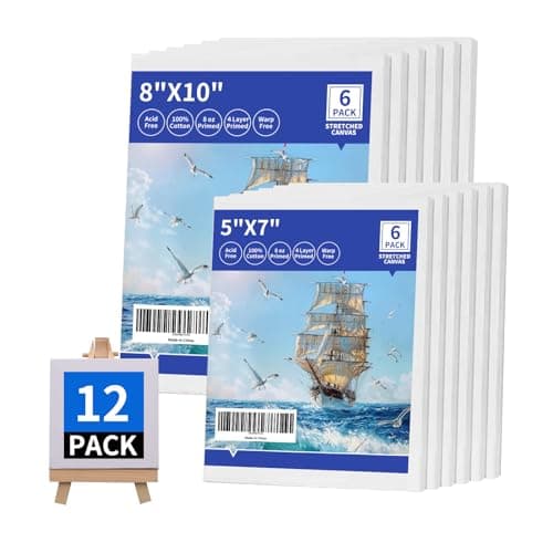 Pre-Stretched Canvases for Painting (12 Pack), Blank Painting Canvas for Adults & Kids, 5"x7" and 8"x10" Canvas – Each 6 Pack, 100% Cotton Pre-Primed, Suitable for Pouring, Acrylic and Oil Painting - Image 1