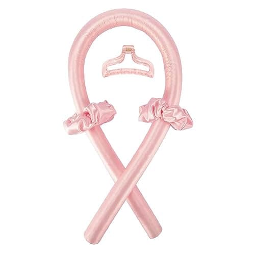 Heatless Curling Rod Headband No Heat Silk Ribbon Curling Rod Hair Roller Curls with Hair Claw Clip Lazy Natural Soft Wave DIY Hair Rollers Styling Tool for Sleep in Overnight (Pink) - Image 1