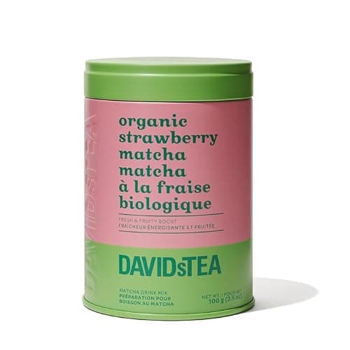 DAVIDsTEA Organic Strawberry Matcha – Green Tea Powder with Refreshing Strawberry Essence – Medium Caffeine – 100g Iconic Tin – A Juicy, Unique Twist on Traditional Matcha for Iced or Hot Drinks - Image 1