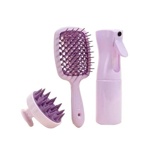FUA FUA Hair Care Set with Detangling Brush, Scalp Massager, Spray Bottle- Purple, Small - Small - Purple. - Image 1