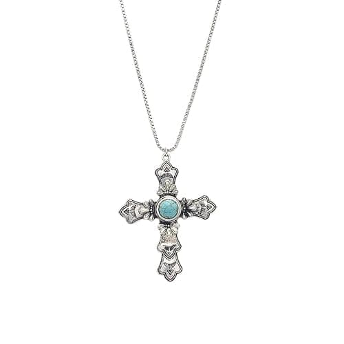 Rosemarie & Jubalee Women's Statement Western Turquoise Christian Cross Necklace, 28"-31" with 3" Extension - Image 1