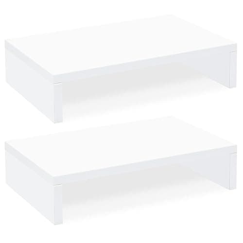 TEAMIX White Monitor Stand Riser, 2 Pack Wood | Dual Stand for 2 monitors. Holds 80 lbs, Stack or Separate Adjustable Use, Fits laptop, TV, PC. For Home Office, Gaming - Image 1
