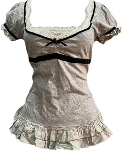 RONICY Lolita Tank Top for Women Kawaii Lace Trim Bow Shirt Cutecore Y2k Summer Clothes Vintage Aesthetic Gothic Streetwear - Image 1