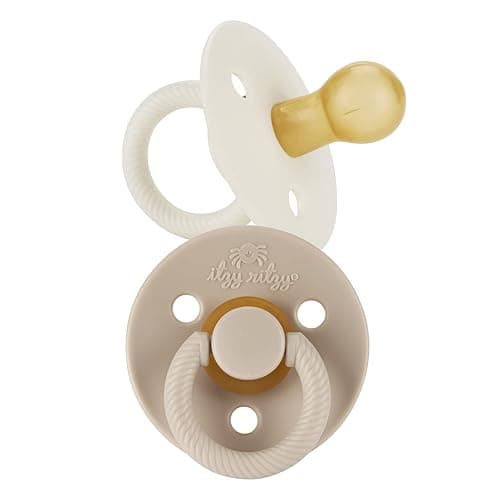 Itzy Ritzy Natural Rubber Pacifiers, Set of 2 – Natural Rubber Newborn Pacifiers with Cherry-Shaped Nipple & Large Air Holes for Added Safety; Set of 2 in Coconut & Toast, Ages 0 – 6 Months - Coconut/Toast - 0-6 Month - Pacifiers - Image 1