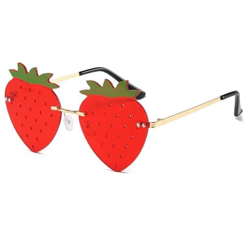BAWUYI Cute Strawberry Shape Sunglasses for Women Men Girls Boys Party Prom Accessories Halloween Christmas Costumes Glasses (Red) - Image 1